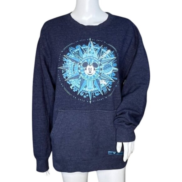 Rare Disney Parks Navy Cotton Boxy Mickey Mouse Compass Lounge Sweatshirt S/M - Picture 1 of 8